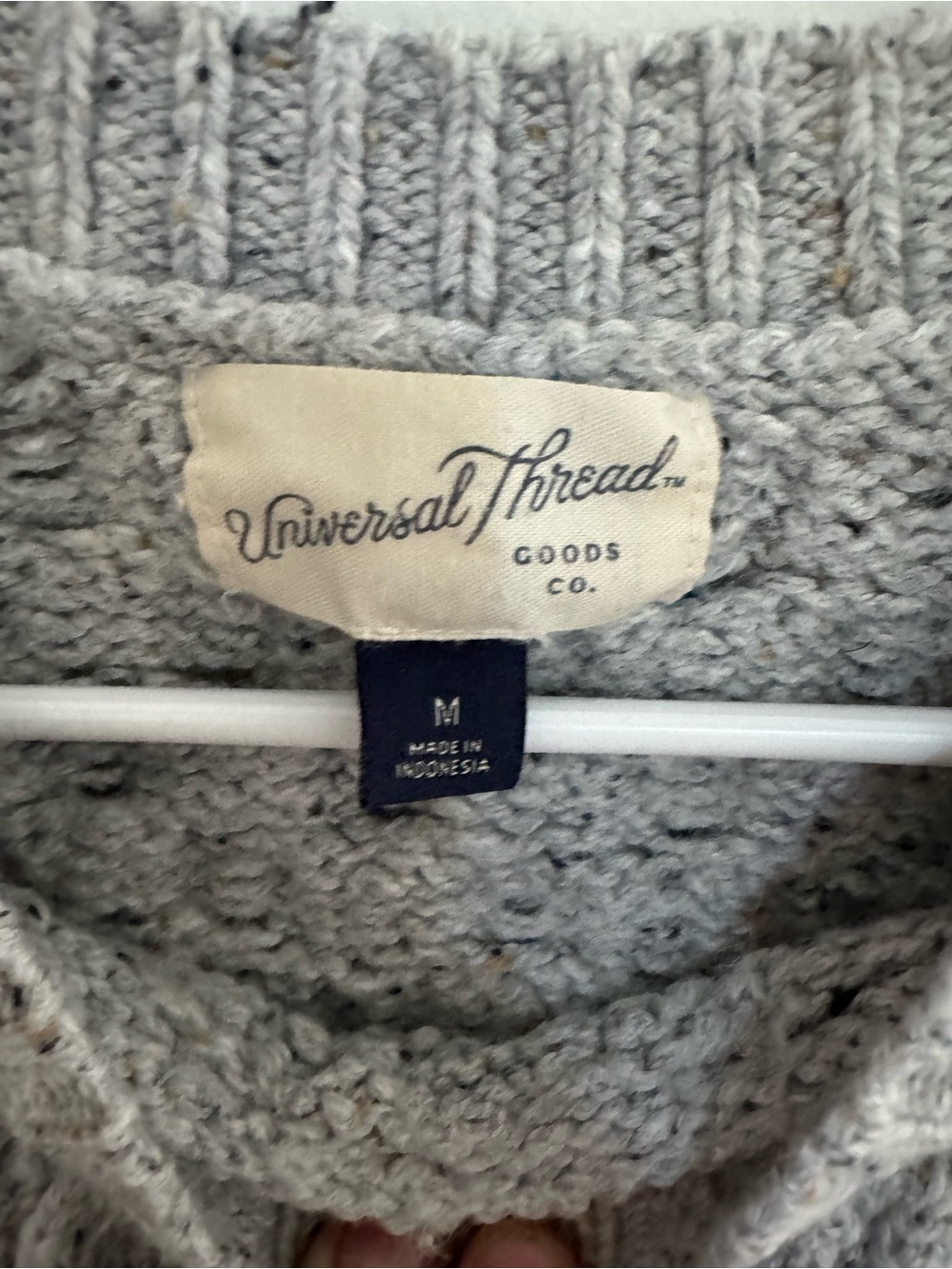 Speckled Light Gray Cable Knit Crewneck Sweater - Picture 3 of 3